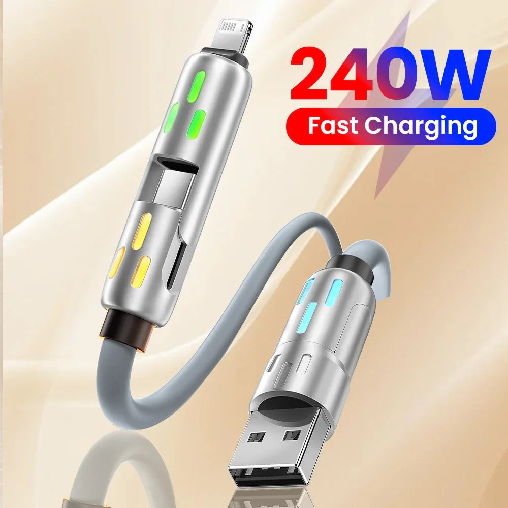 Multi Fast Charger Aluminum Alloy 1m Silicone USB Charging Data USB Cable 240w