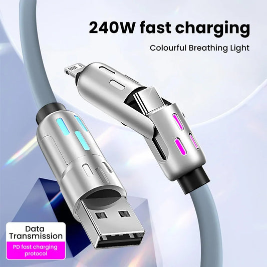 Multi Fast Charger Aluminum Alloy 1m Silicone USB Charging Data USB Cable 240w